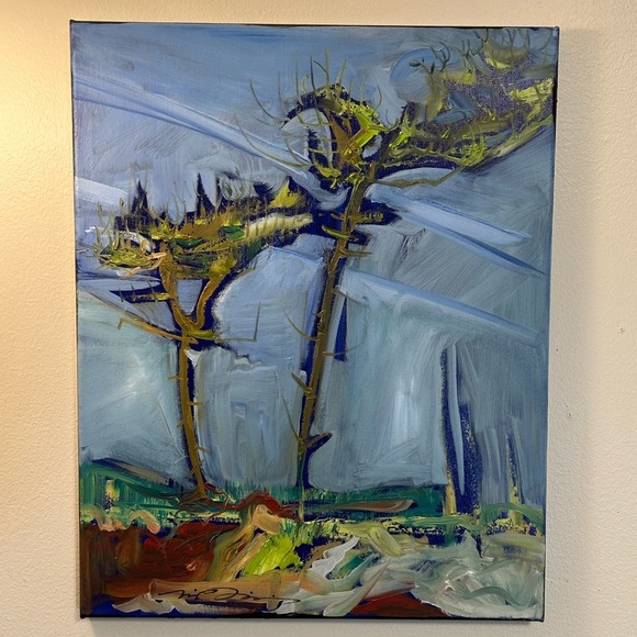 Oil painting signed gallery art 24”x20” exotic trees original artwork on canvas - Picture 1 of 5